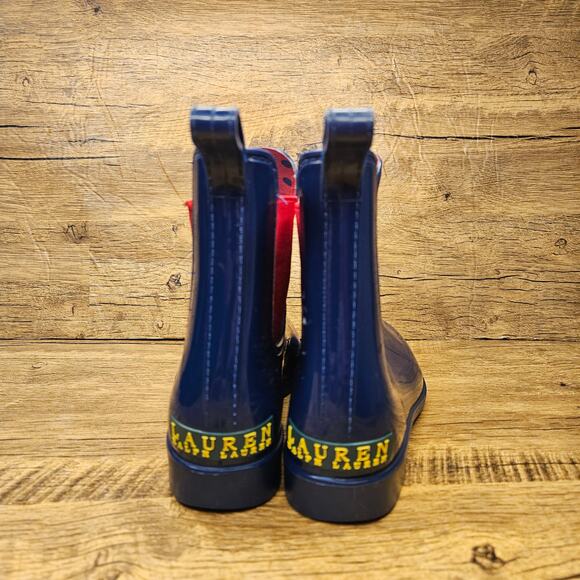 Lauren Ralph Lauren Navy Red Waterproof Rubber Water bootie Rainboot sz 6 - Picture 7 of 10